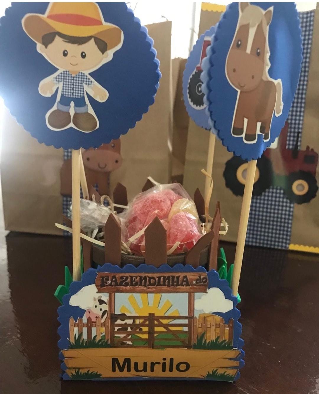 Diversos Decoracao Festa Fazendinha Azul Marrom Unico - Diversos