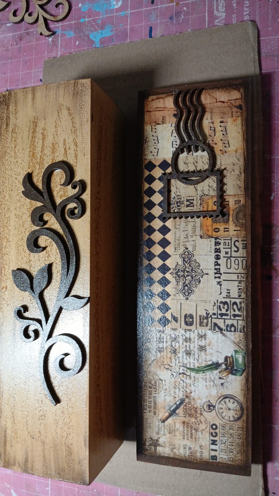 Mdf Caixas Mdf Vintage Decoradas Marrom Unico - Produtos MDF