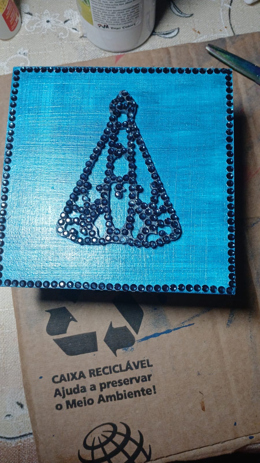 Mdf Quadro Mdf Aparecida Strass Azul Turquesa Unico - Produtos MDF