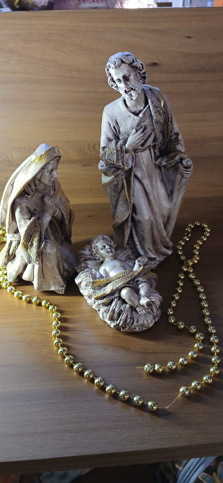 Natal Presepio Sagrada Familia Bege Dourado Unico - Natal