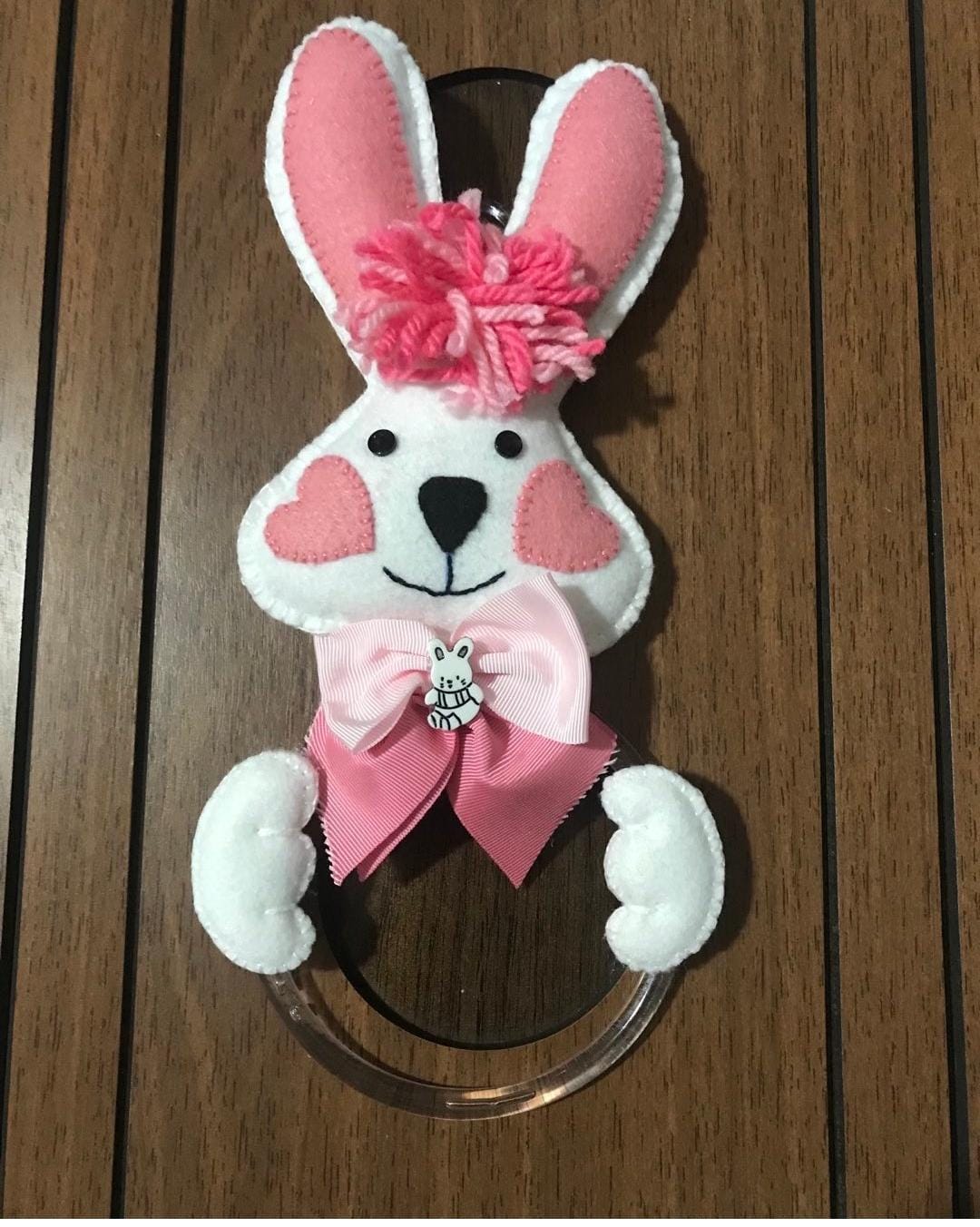 Pascoa Coelho Feltro Porta Branco Rosa Unico - Páscoa