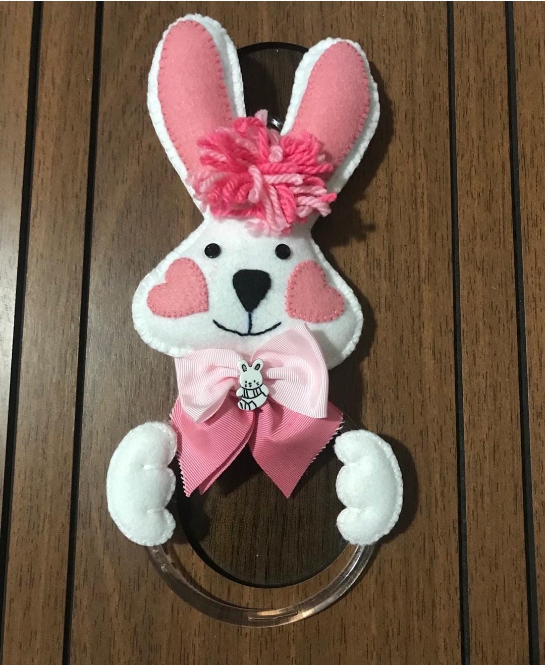 Pascoa Coelho Feltro Rosa Branco Rosa Unico - Páscoa