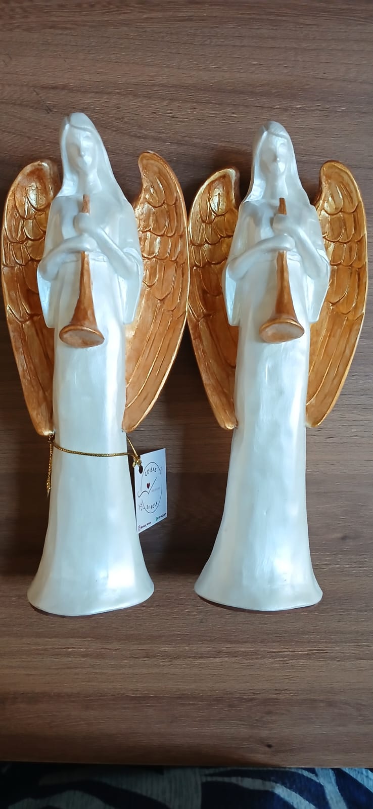 Santos Gesso Anjo Gesso Branco Dourado Unico - Santos de Gesso