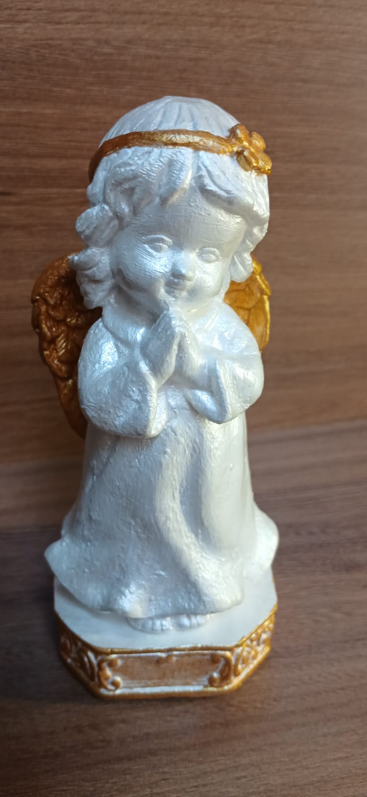 Santos Gesso Anjo Gesso Orando Branco Dourado Unico - Santos de Gesso