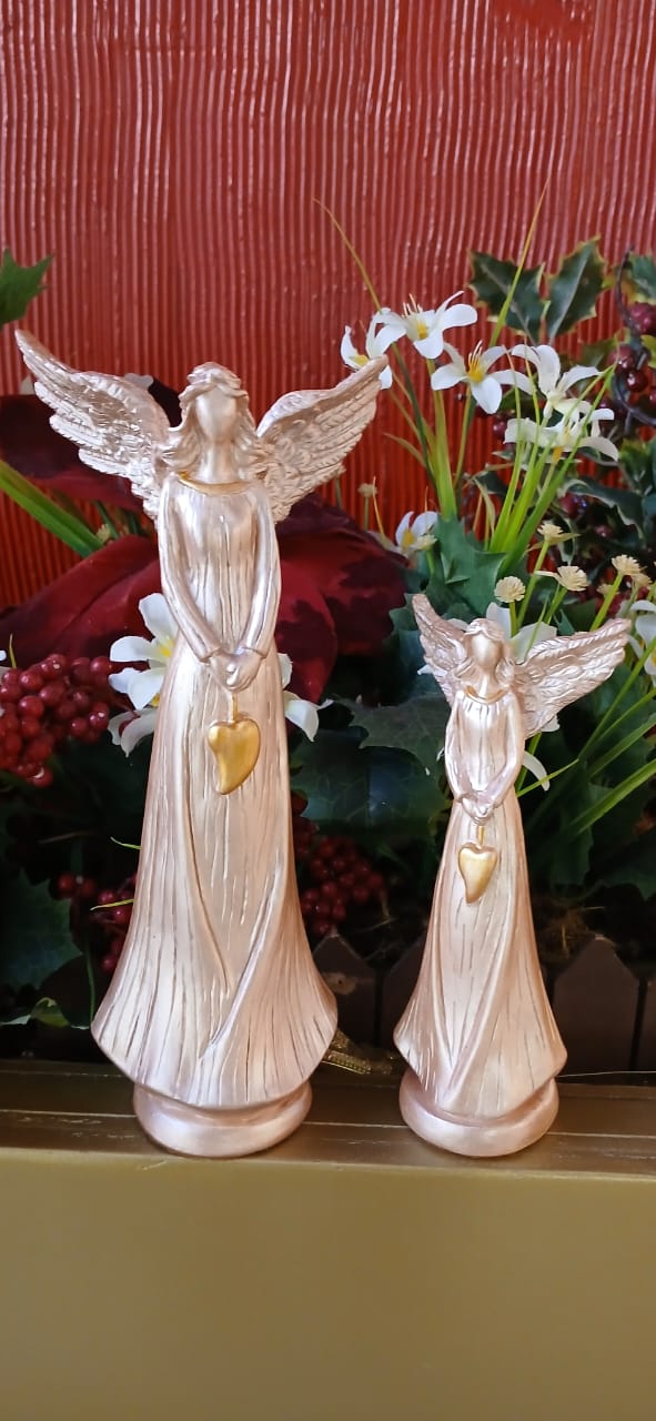 Santos Gesso Anjos Gesso Coracao Rose Dourado Unico - Santos de Gesso