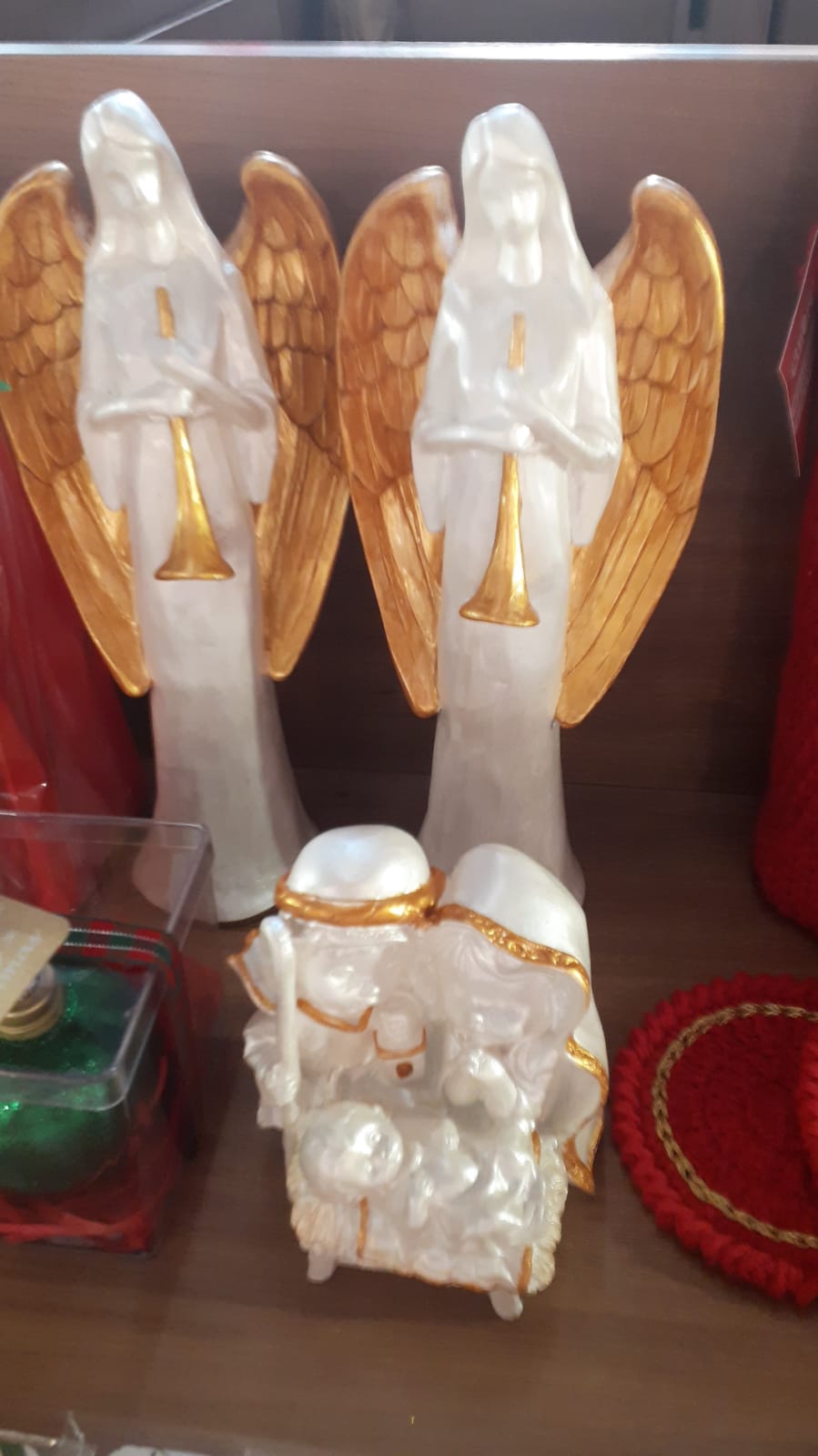 Santos Gesso Anjos Gesso Trompete Branco Dourado Unico - Santos de Gesso