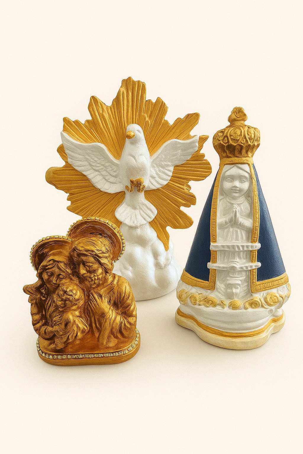 Santos Gesso Conjunto Santos Gesso Branco Dourado Unico - Santos de Gesso