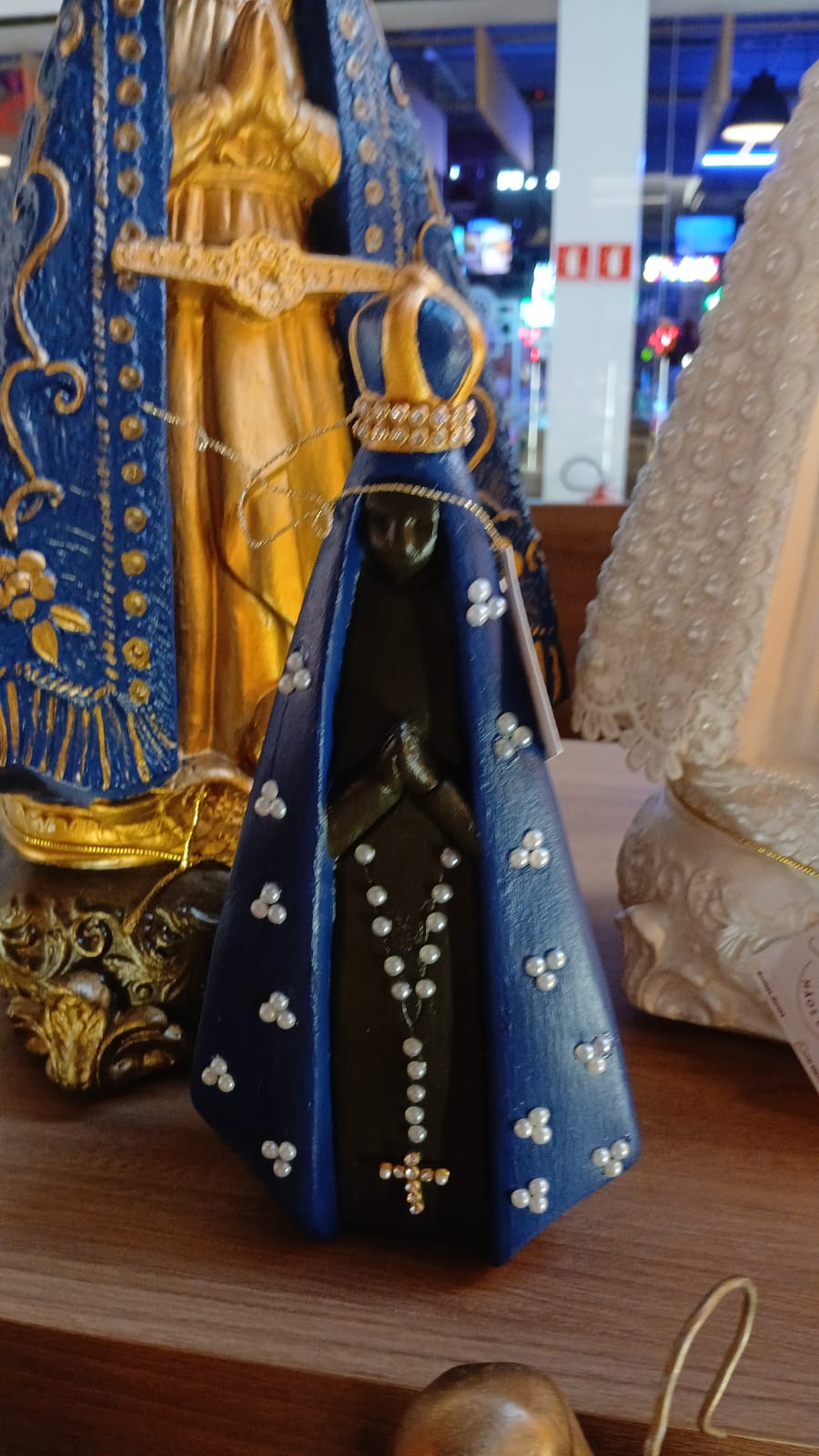 Santos Gesso Nossa Senhora Aparecida Azul Dourado Unico - Santos de Gesso