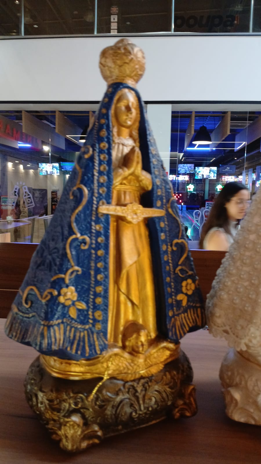 Santos Gesso Nossa Senhora Aparecida Grande Azul Dourado Unico - Santos de Gesso