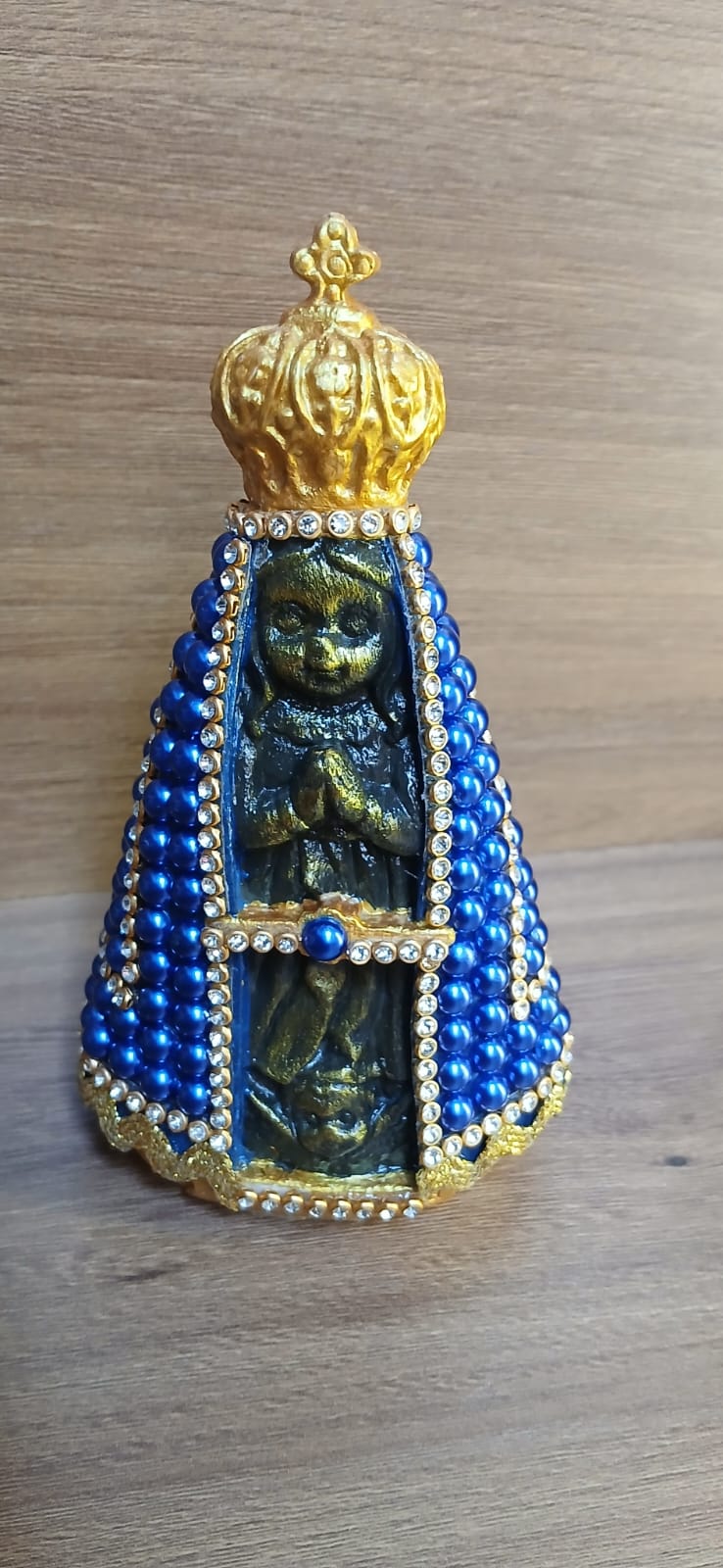 Santos Gesso Nossa Senhora Aparecida Perolas Azul Unico - Santos de Gesso