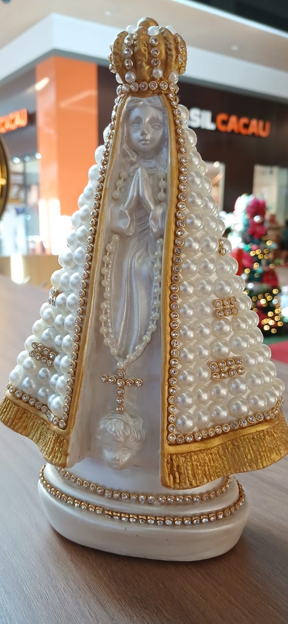 Santos Gesso Nossa Senhora Aparecida Perolas Branco Unico - Santos de Gesso