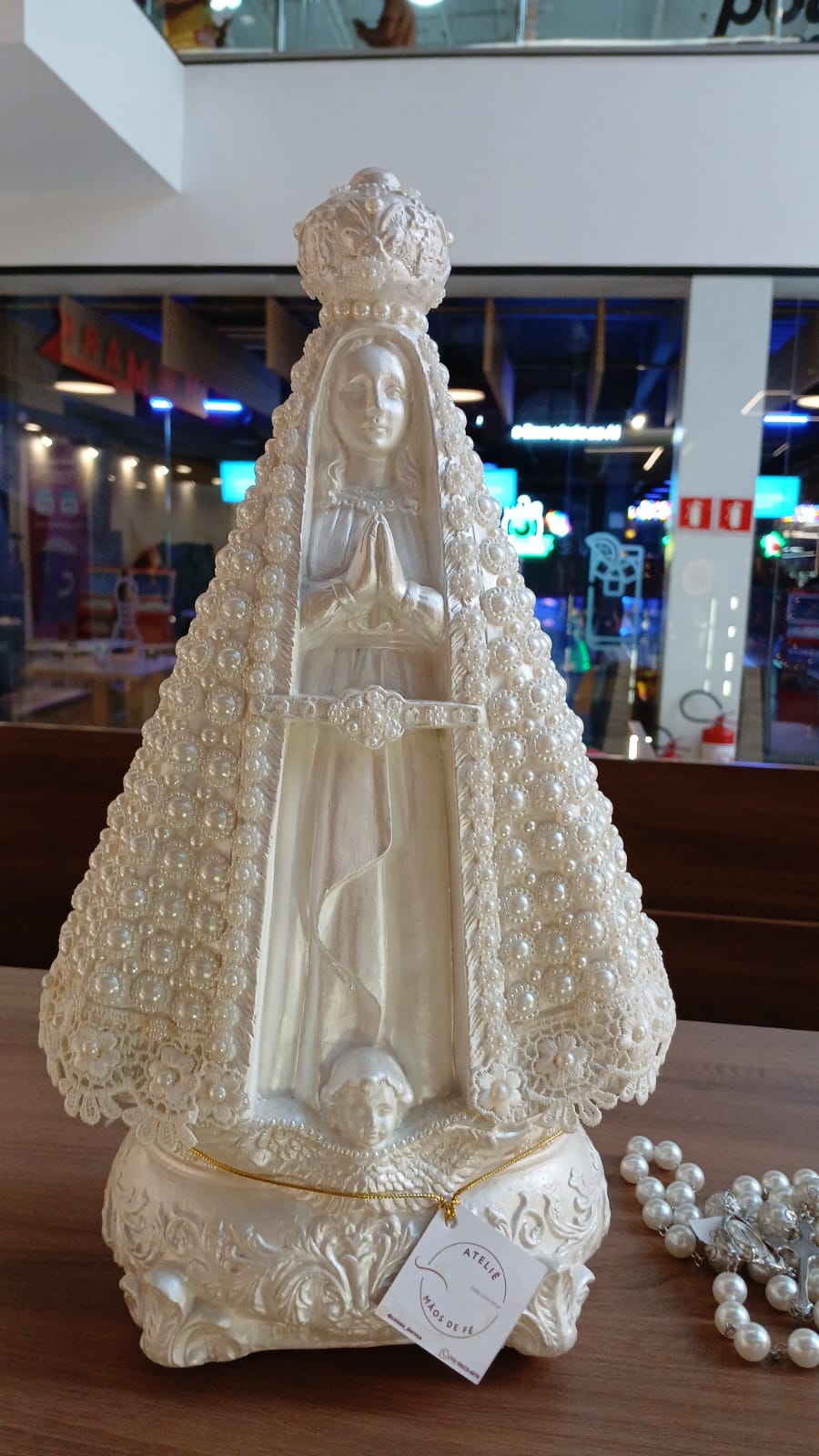 Santos Gesso Nossa Senhora Perolas Grande Branco Perola Unico - Santos de Gesso