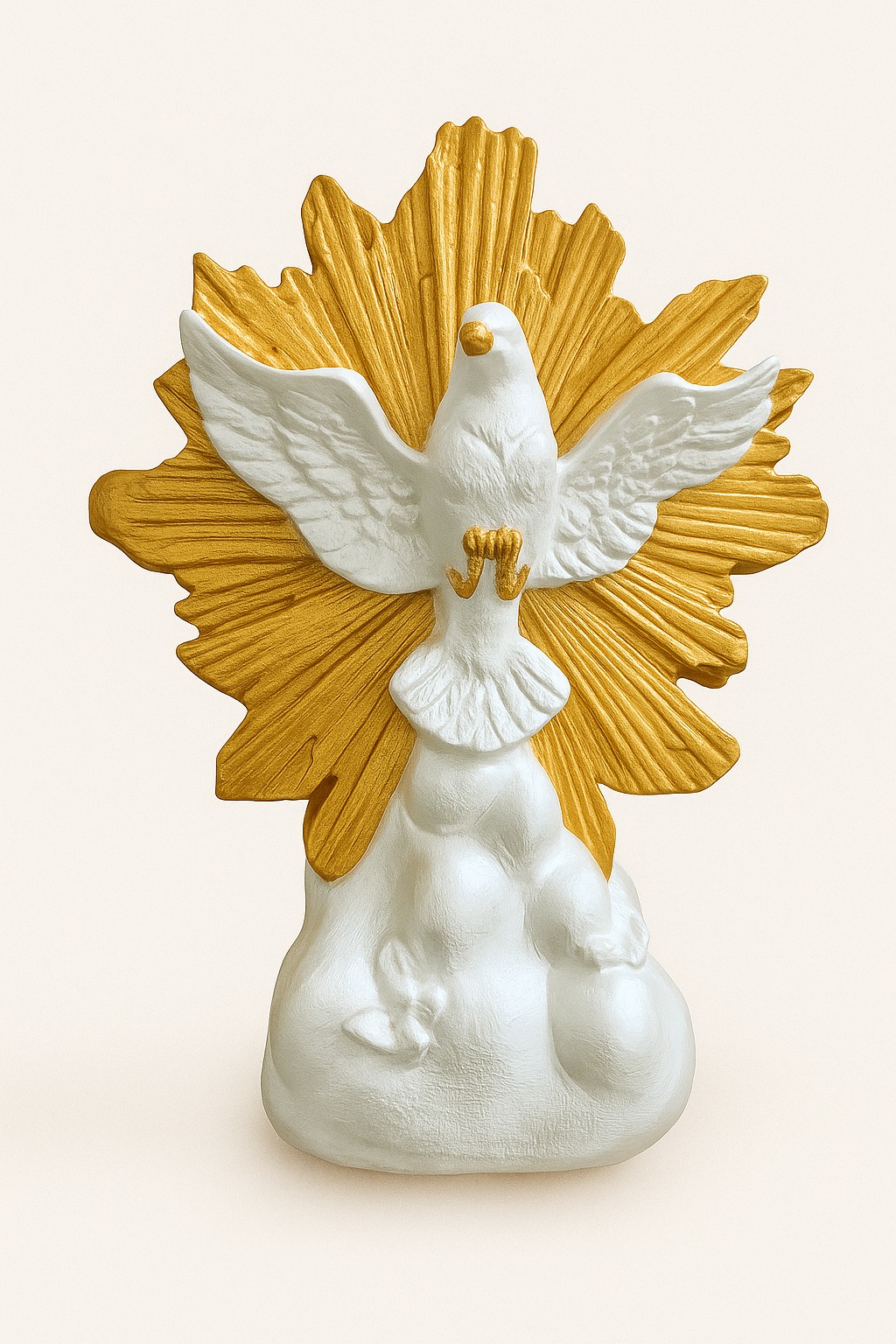 Santos Gesso Pomba Divino Espirito Santo Branco Dourado Unico - Santos de Gesso