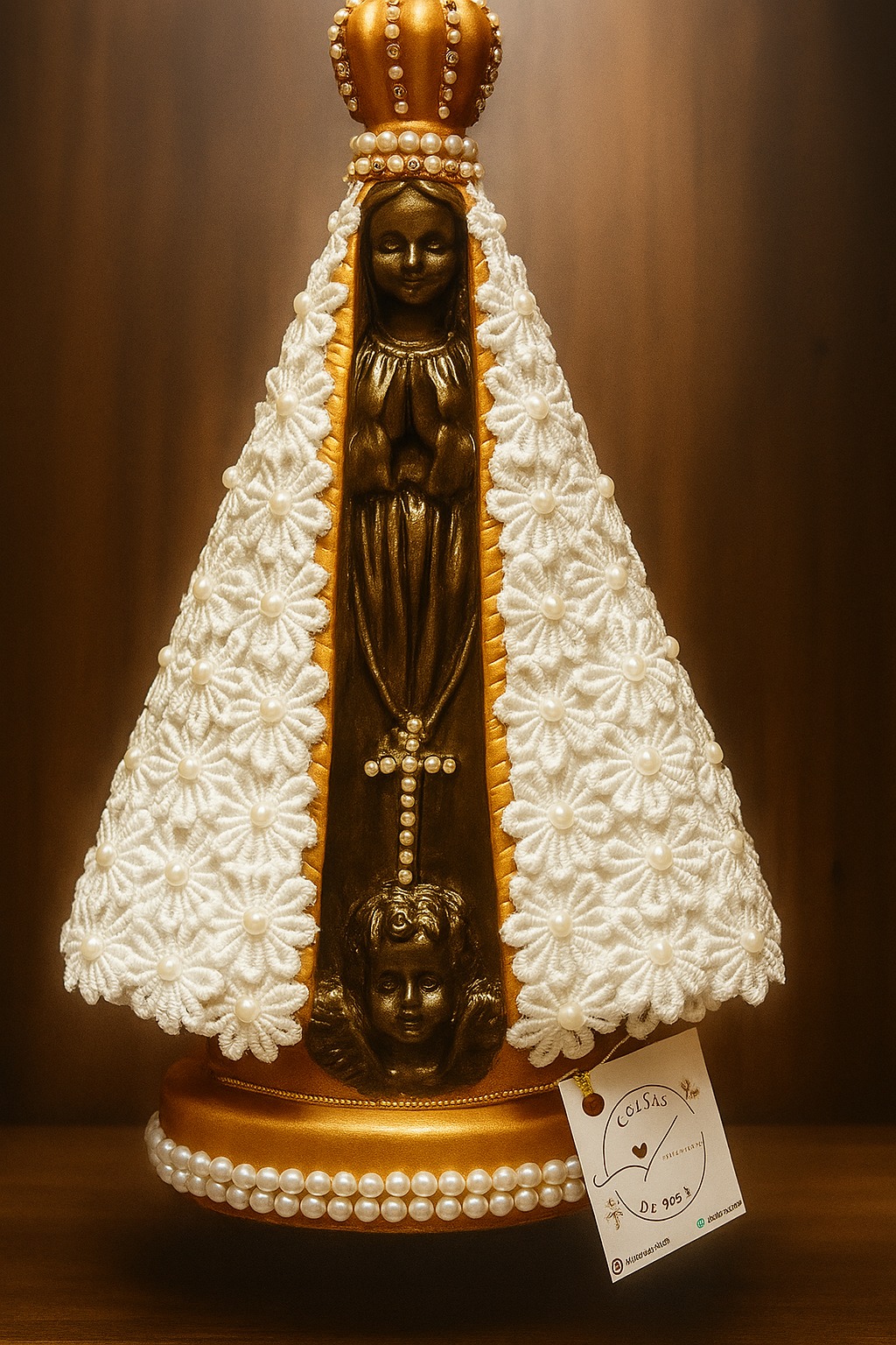 Santos Gesso Sagrada Familia Gesso Branco Dourado Unico - Santos de Gesso