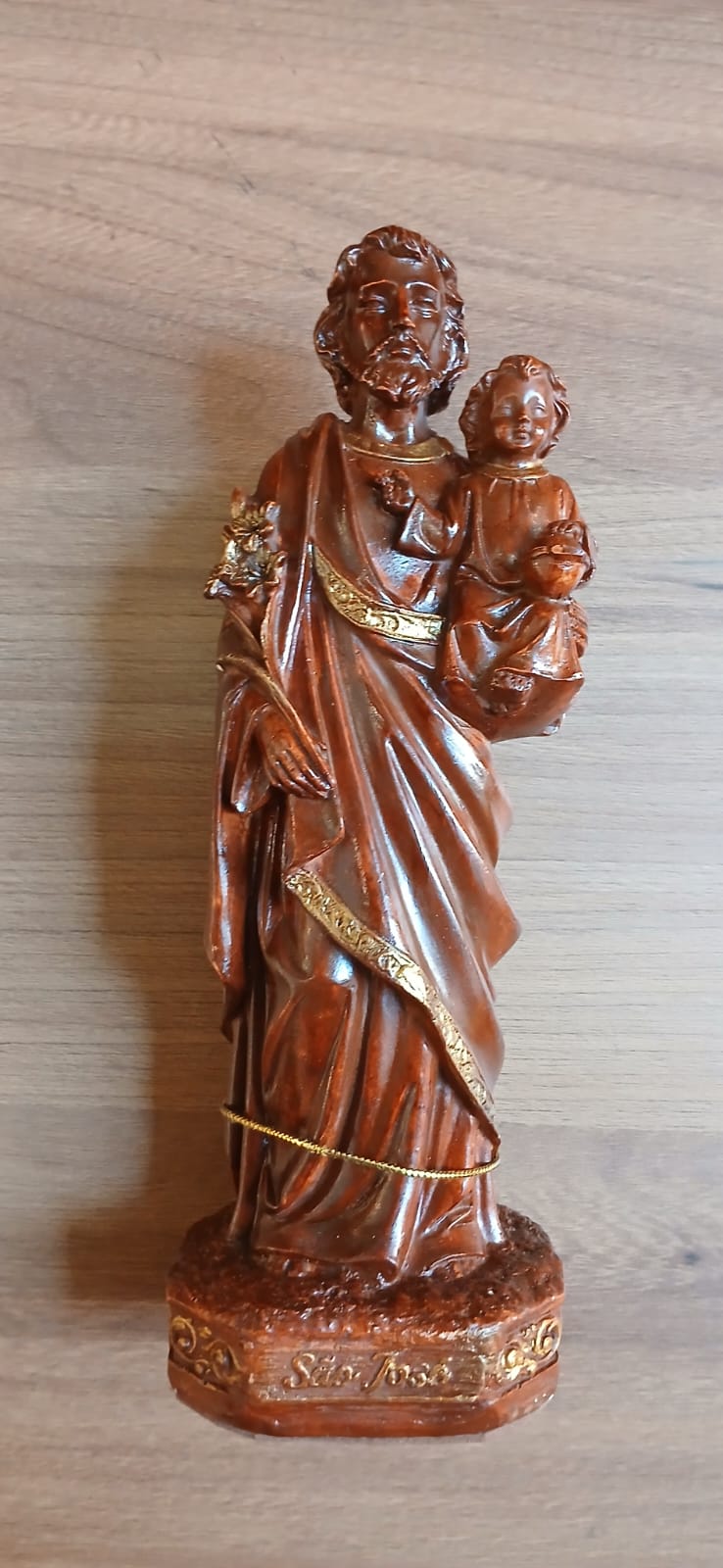 Santos Gesso Sagrada Familia Gesso Branco Dourado Unico - Santos de Gesso