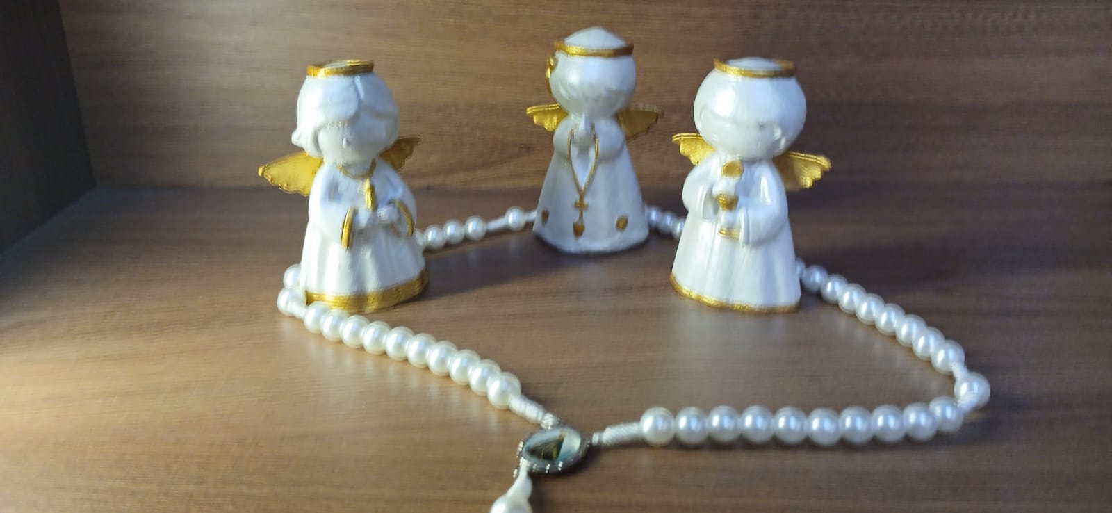 Santos Gesso Sagrada Familia Gesso Branco Dourado Unico - Santos de Gesso