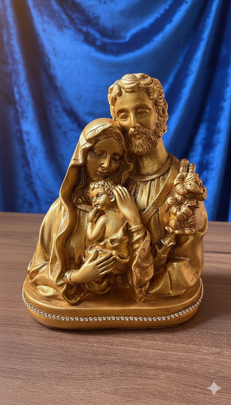 Santos Gesso Sagrada Familia Gesso Dourado Unico - Santos de Gesso