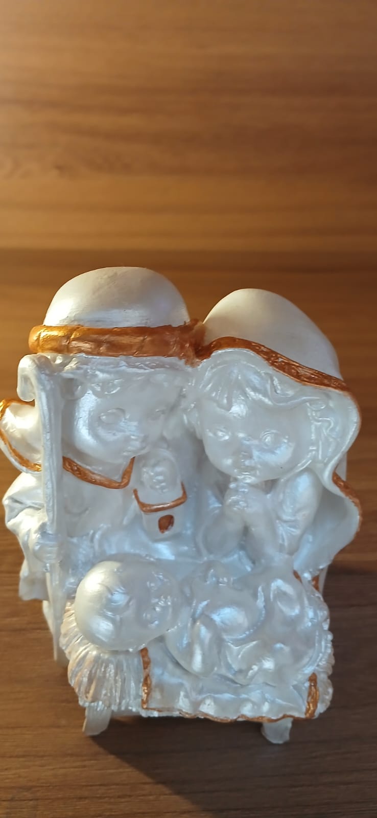 Santos Gesso Sagrada Familia Perola Perola Dourado Unico - Santos de Gesso