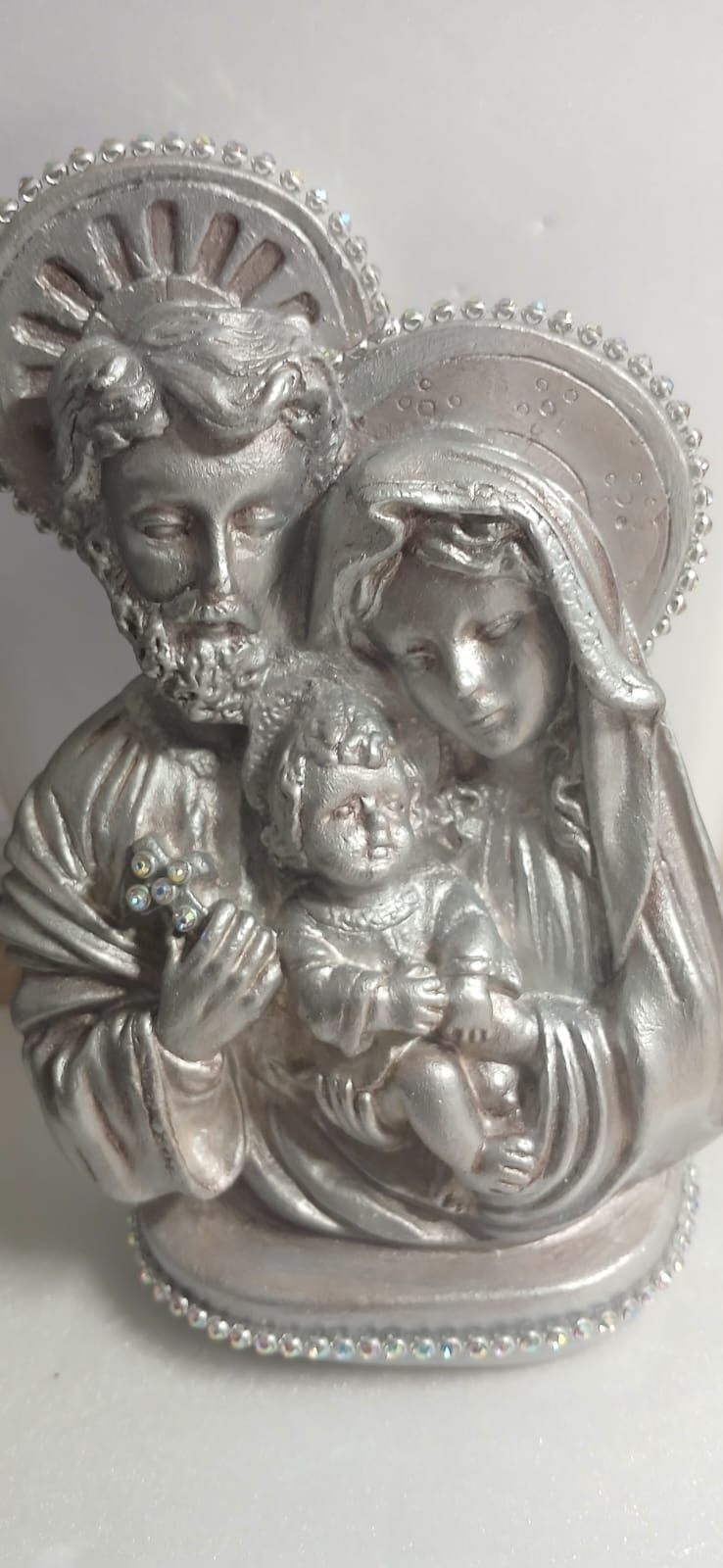 Santos Gesso Sagrada Familia Prateada Prateado Unico - Santos de Gesso