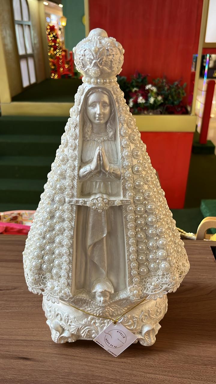 Santos Gesso Sagrada Familia Retrato Branco Dourado Unico - Santos de Gesso