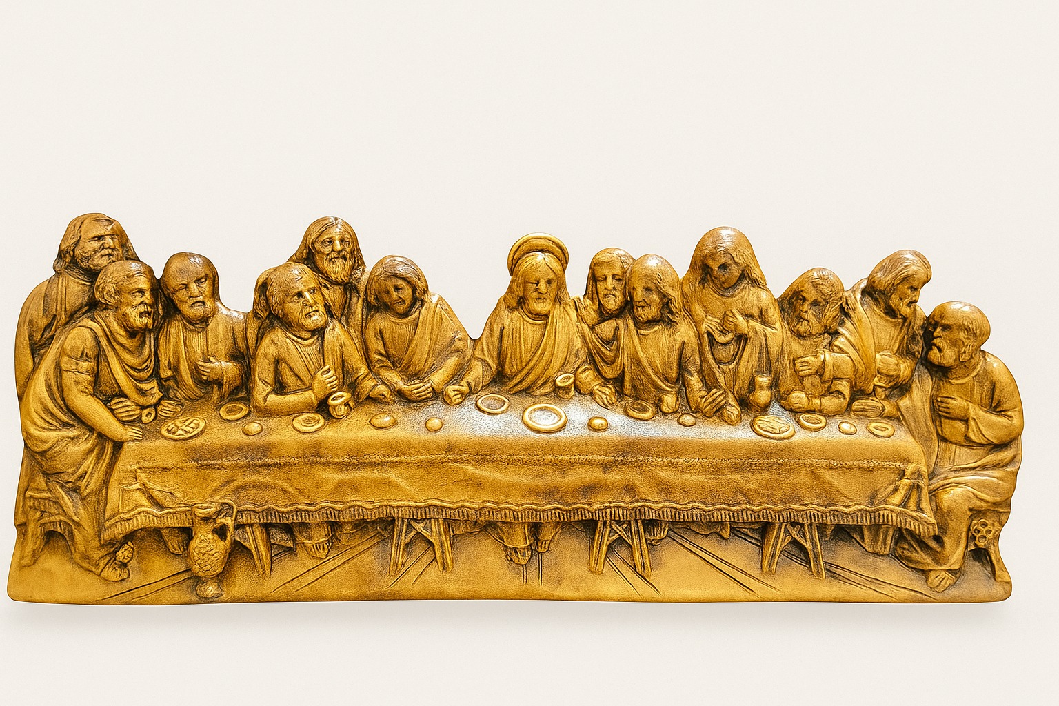 Santos Gesso Santa Ceia Gesso Dourado Unico - Santos de Gesso